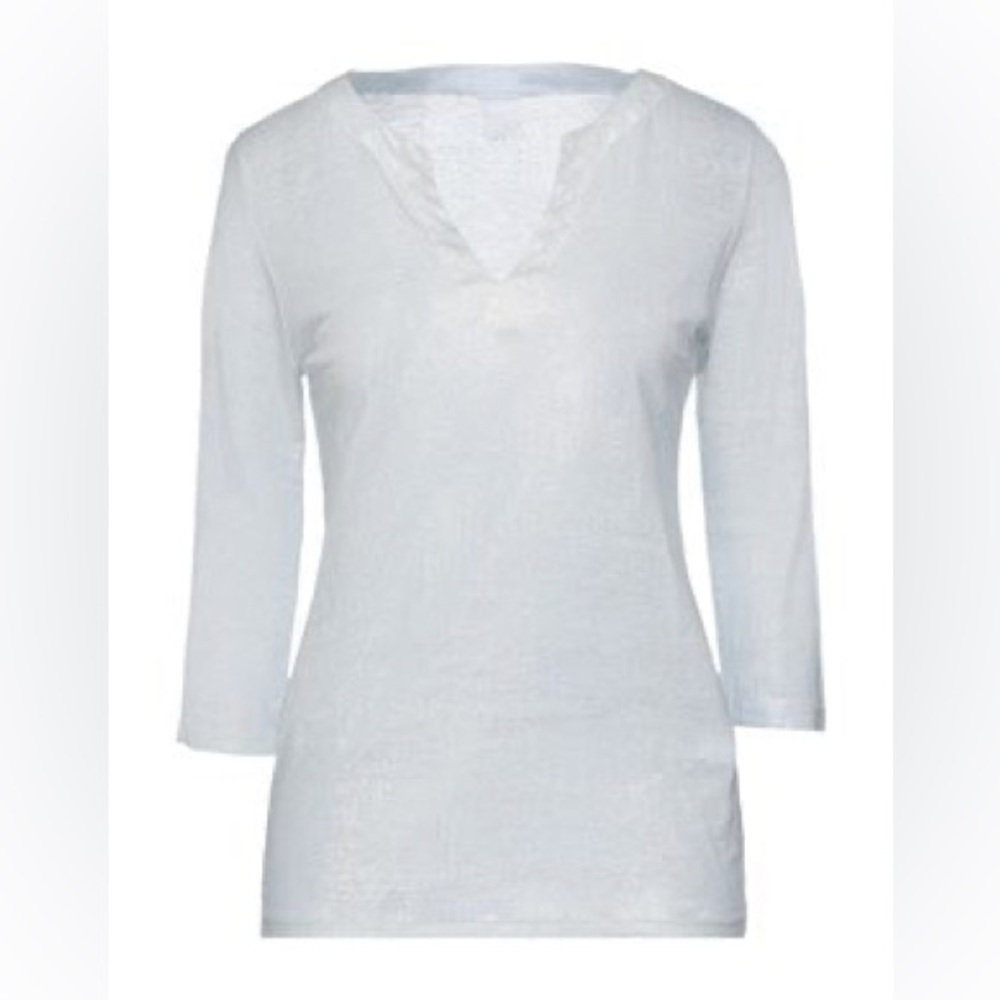 NWT 120% Lino Long Sleeve Women Linen T-Shirt White